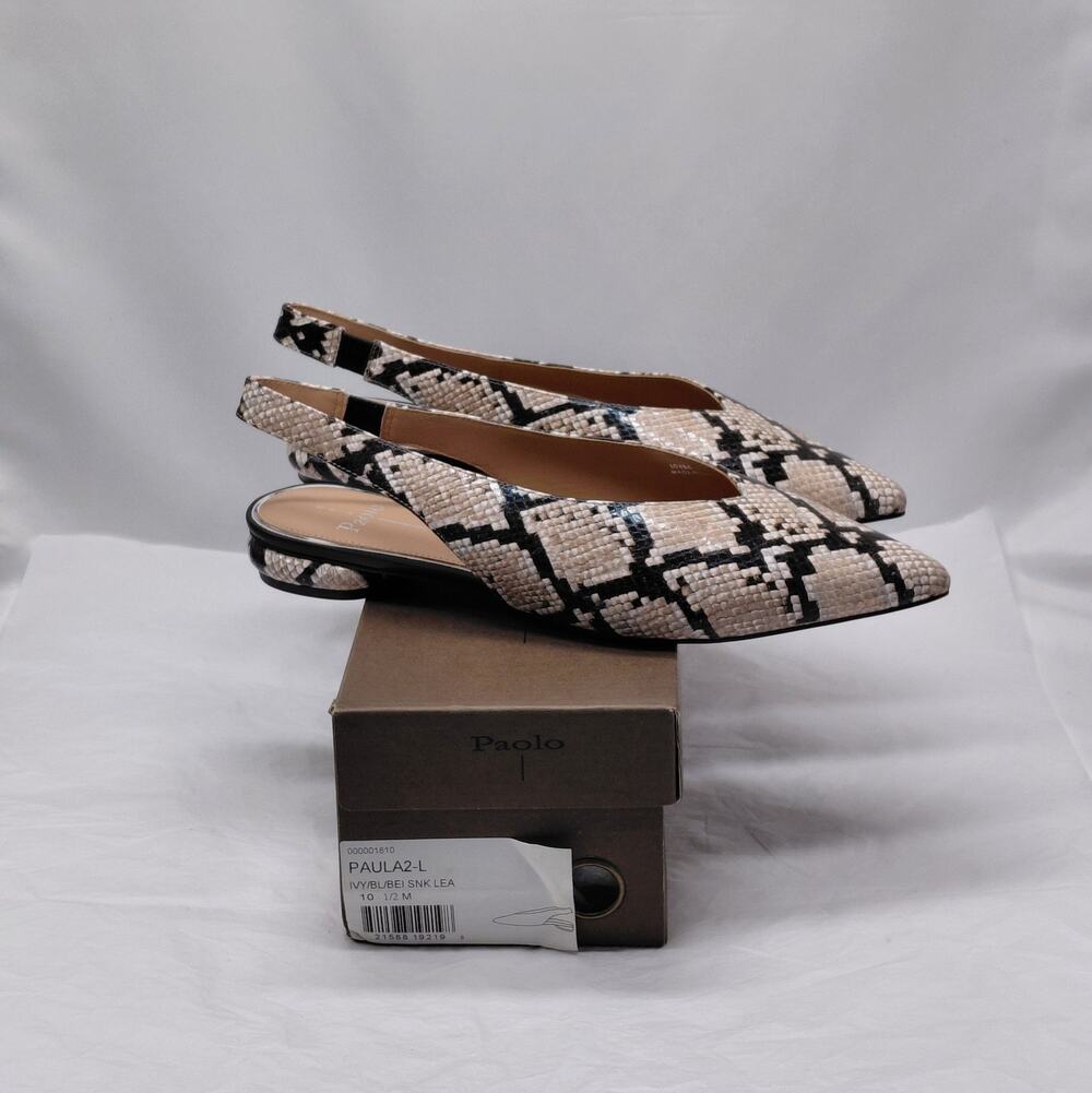 Linea Paolo Womens Slingback Flats Sz 10.5 Snake Print Leather Pointed Toe Shoes